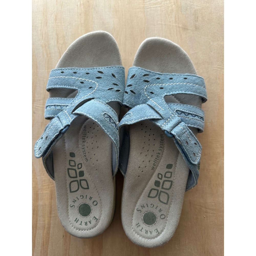Earth Origins Blue Suede Welltek System Comfort Slide Sandals Women 8.5